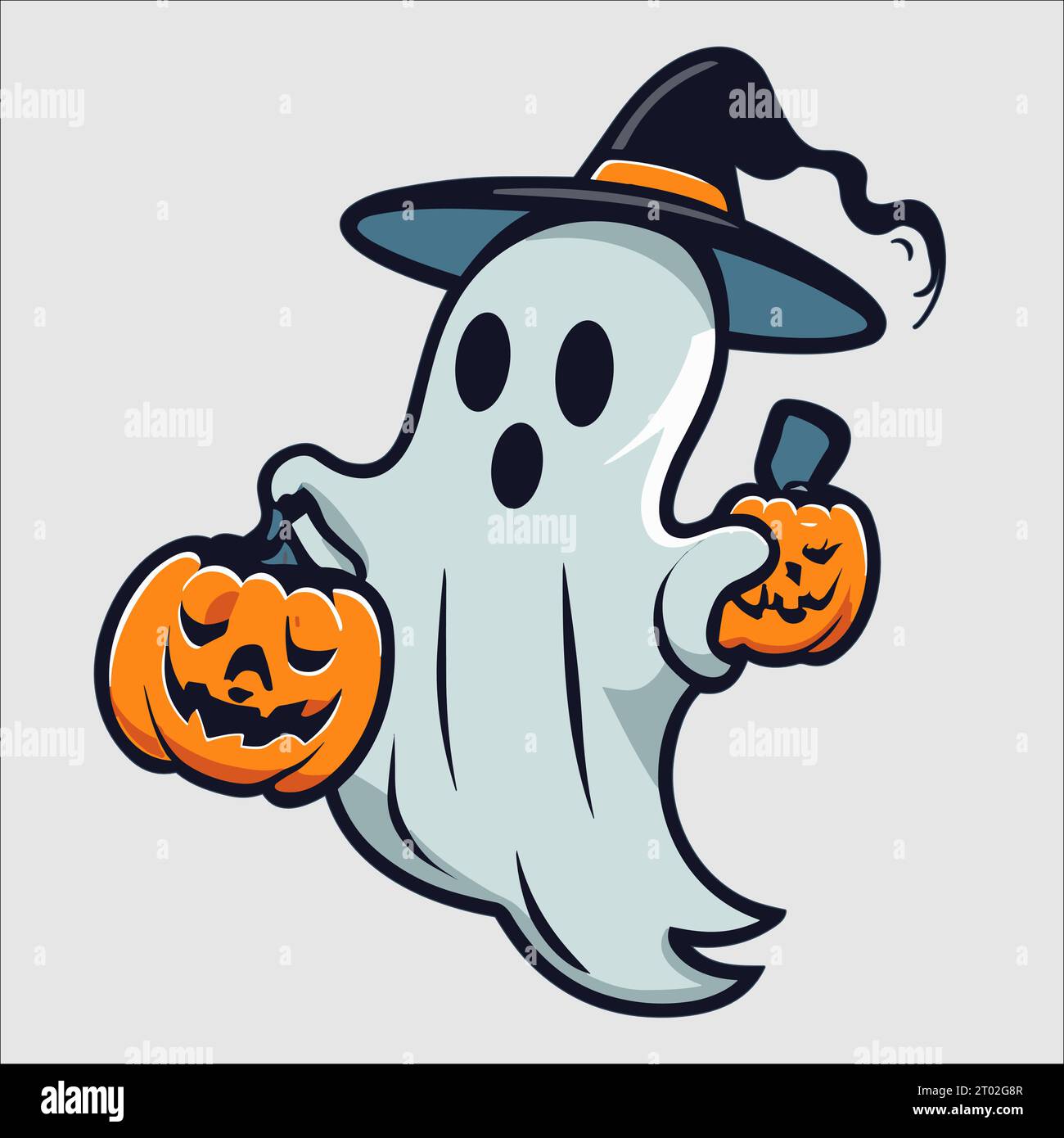 Carino Halloween Ghost con Pumkin Illustrazione Vettoriale