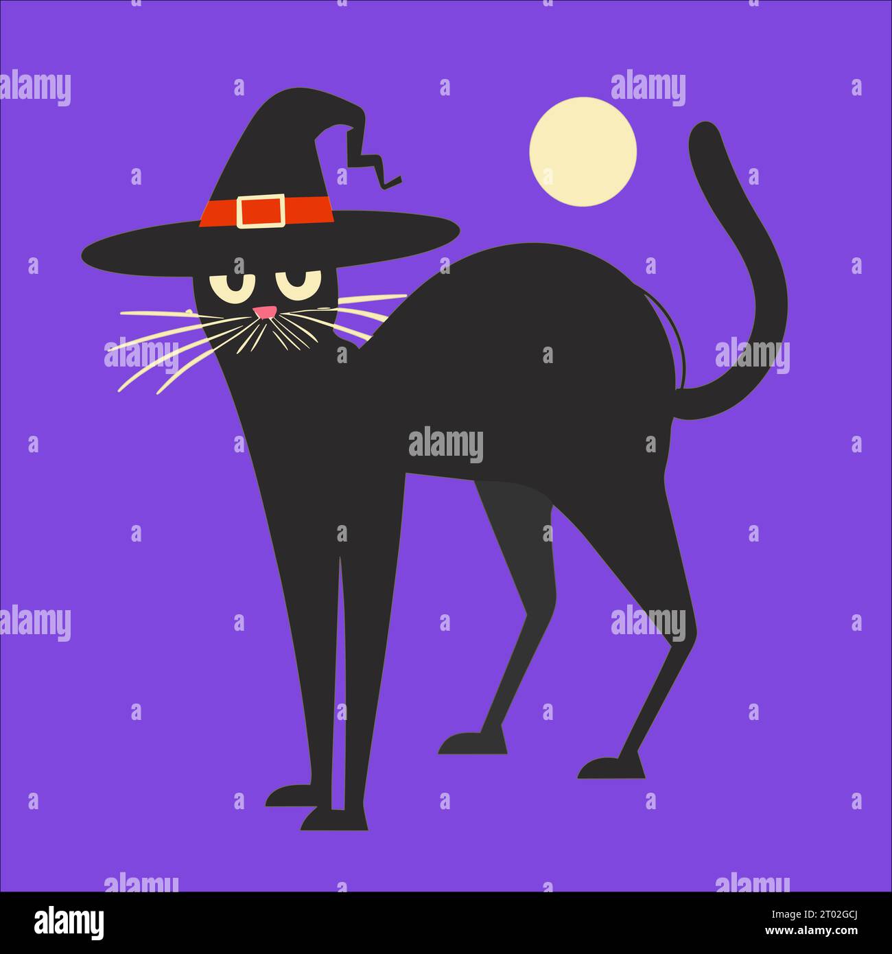 Gatto nero con Hat Vector Illustrazione Vettoriale