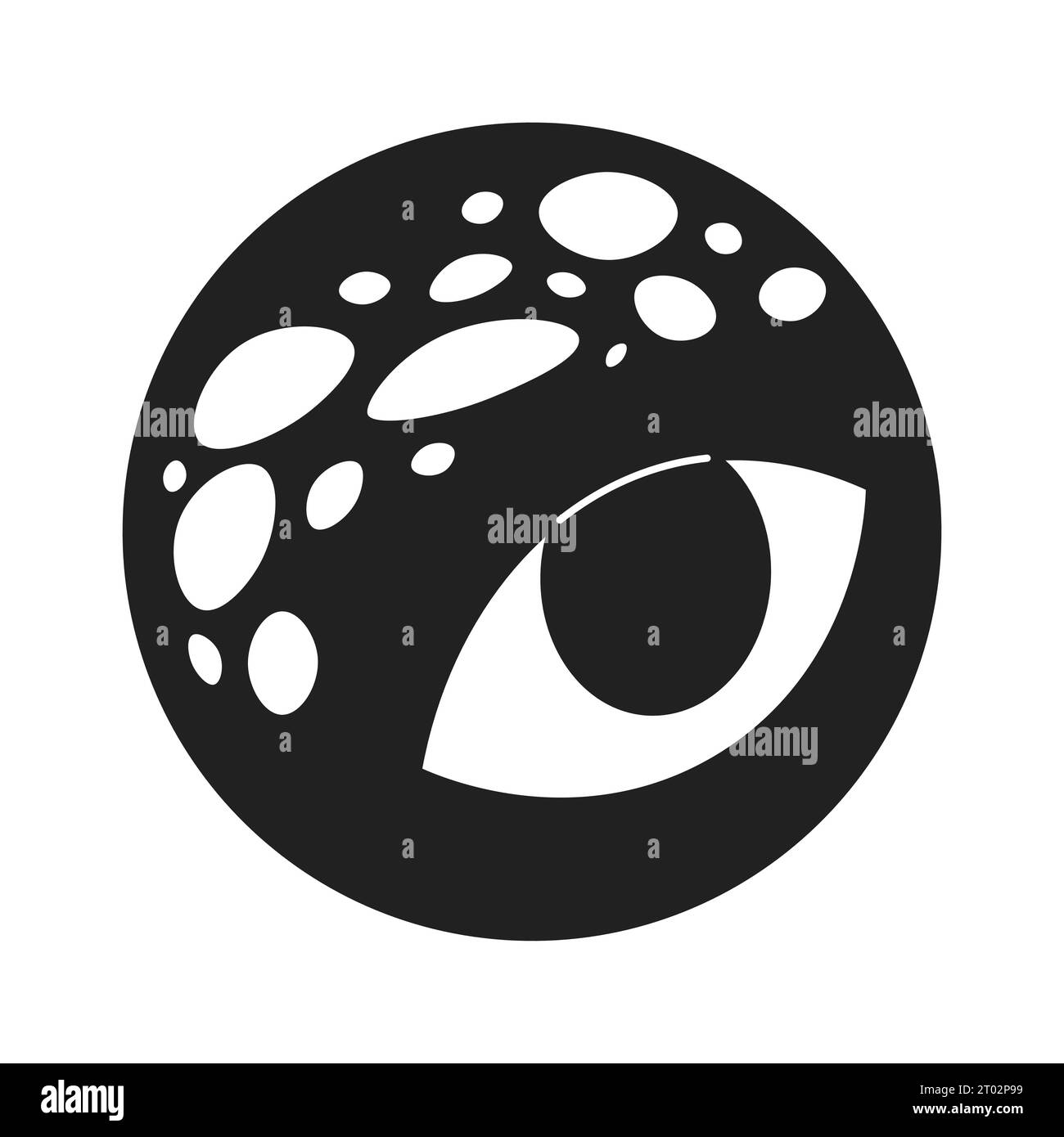 Simpatico pianeta oculare con macchie di dinosauro oggetto concettuale cartoni animati 2D in bianco e nero Illustrazione Vettoriale