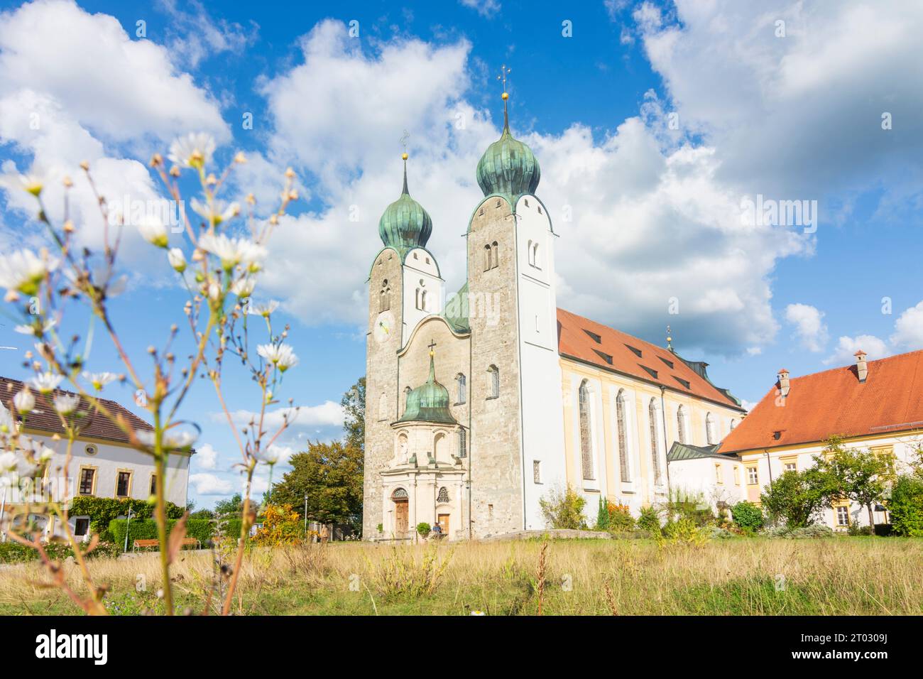 Altenmarkt an der Alz: Abbazia di Baumburg, chiesa di Oberbayern, Inn-Salzach, alta Baviera, Bayern, Baviera, Germania Foto Stock