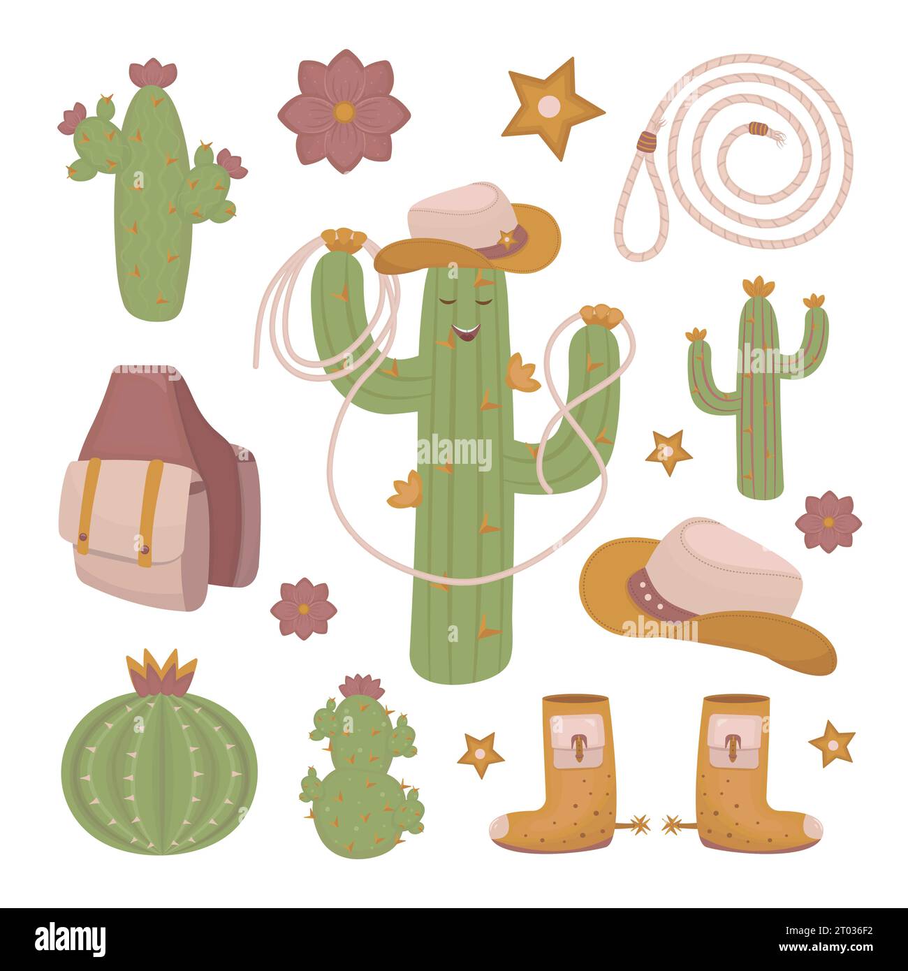 Doodle da cowboy in stile boho, illustrazioni vettoriali a colori Illustrazione Vettoriale
