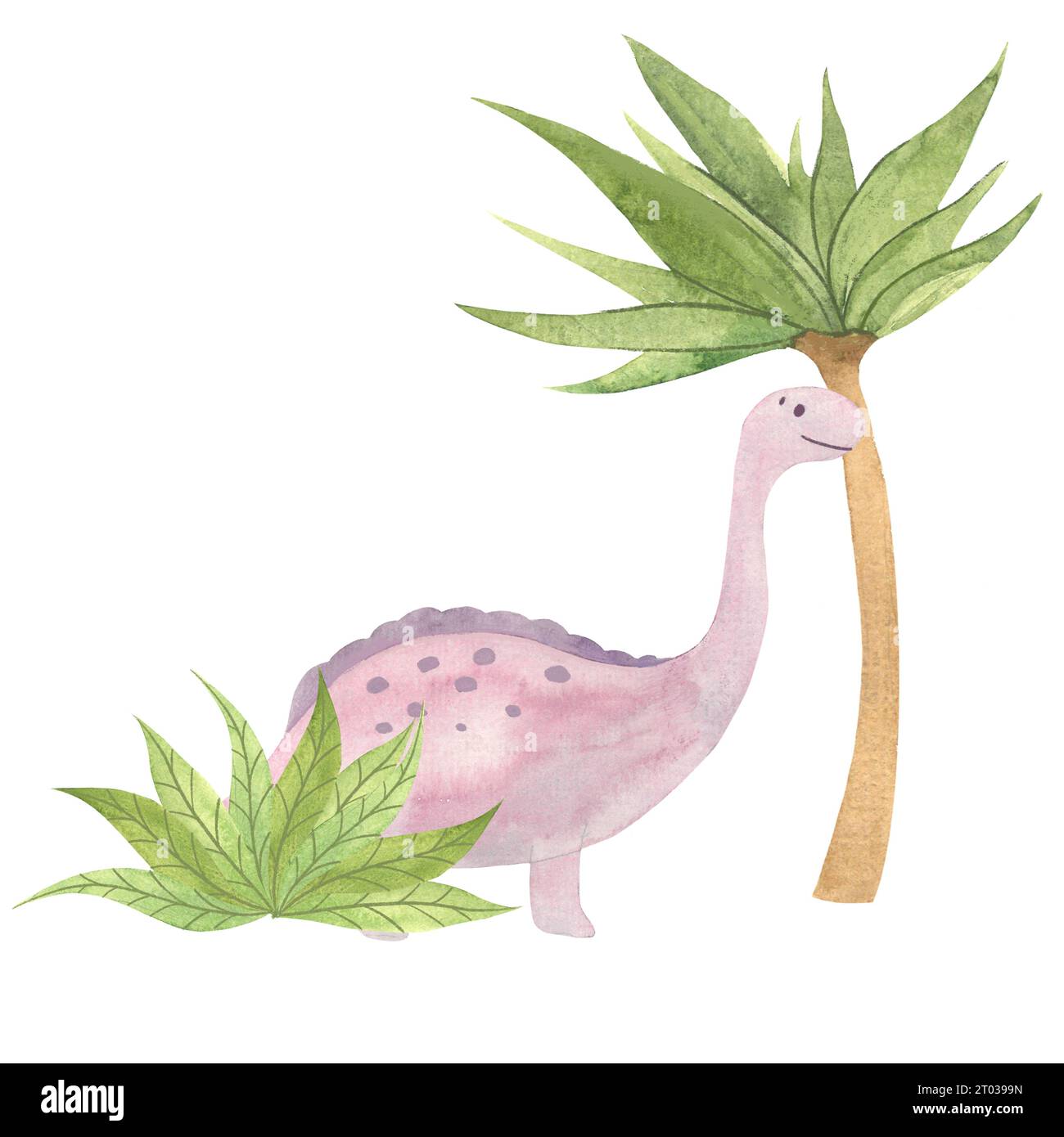 illustrazione con dinosauri disegnati ad acquerello, immagine di creature preistoriche disegnate a mano Foto Stock