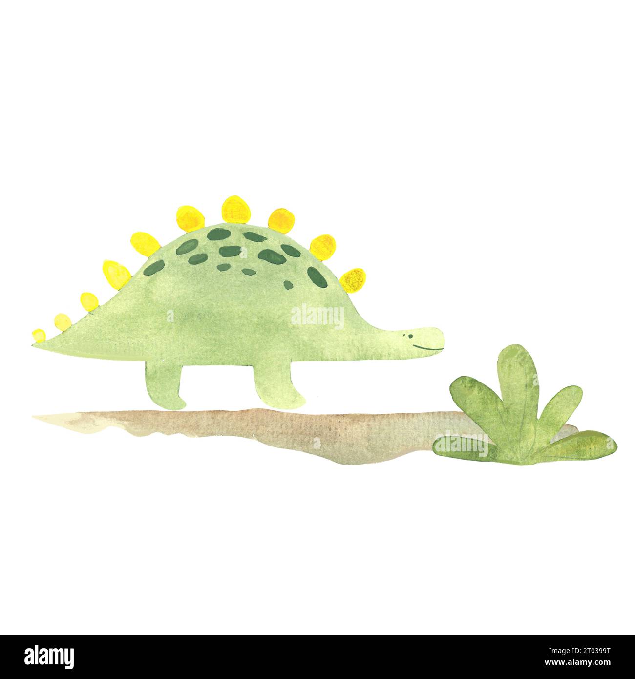 illustrazione con dinosauri disegnati ad acquerello, immagine di creature preistoriche disegnate a mano Foto Stock