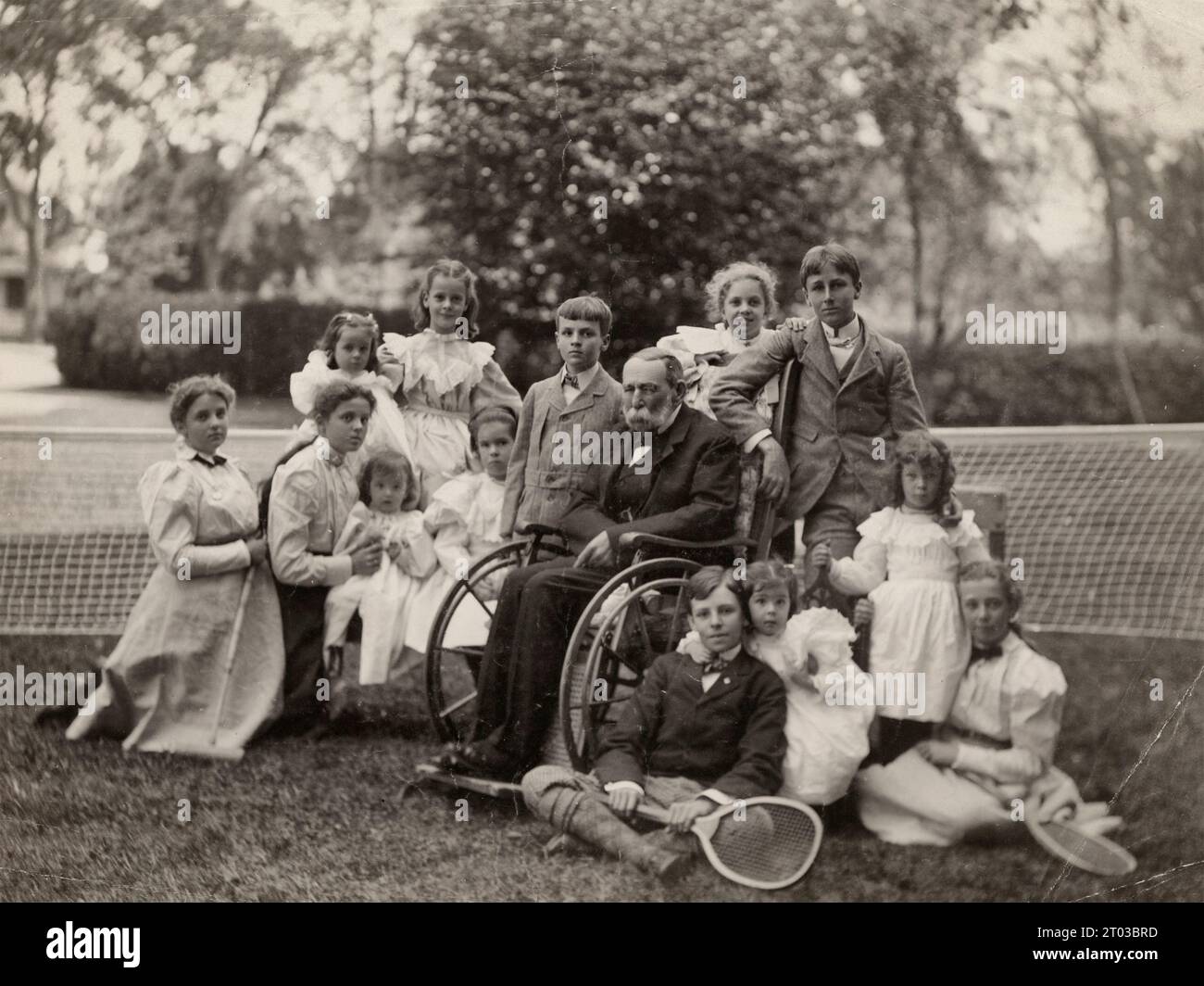 Warren Delano II con i suoi nipoti - Franklin D. Roosevelt e i suoi cugini in posa con il loro nonno Warren Delano II, settembre 1897 Foto Stock