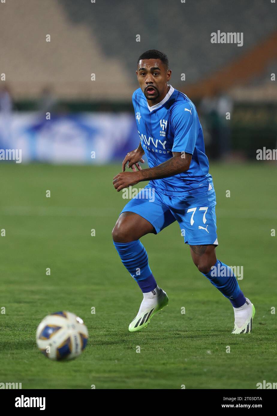 Teheran, Iran. 3 ottobre 2023. IRAN, Teheran - 03 OTTOBRE 2023: Malcom di al Hilal durante l'Asia AFC Champions League round 2 girone D partita tra Nassaji Mazandaran e al Hilal allo Stadio Azadi. Teheran. Iran. Crediti: Sebo47/Alamy Live News Foto Stock