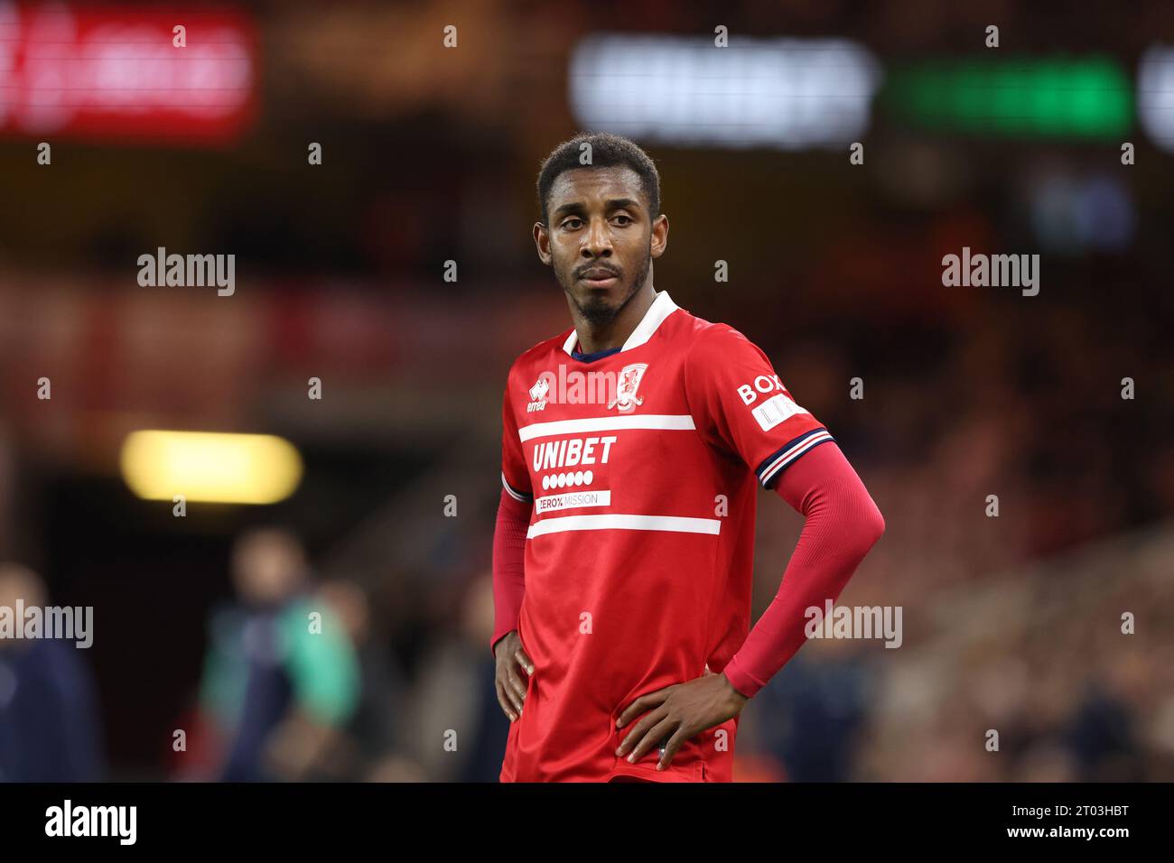 Middlesbrough, Regno Unito. 3 ottobre 2023. Isaiah Jones di Middlesbrough in azione durante il match del campionato Sky Bet Middlesbrough vs Cardiff City al Riverside Stadium, Middlesbrough, Regno Unito, il 3 ottobre 2023 (foto di Nigel Roddis/News Images) a Middlesbrough, Regno Unito il 10/3/2023. (Foto di Nigel Roddis/News Images/Sipa USA) credito: SIPA USA/Alamy Live News Foto Stock