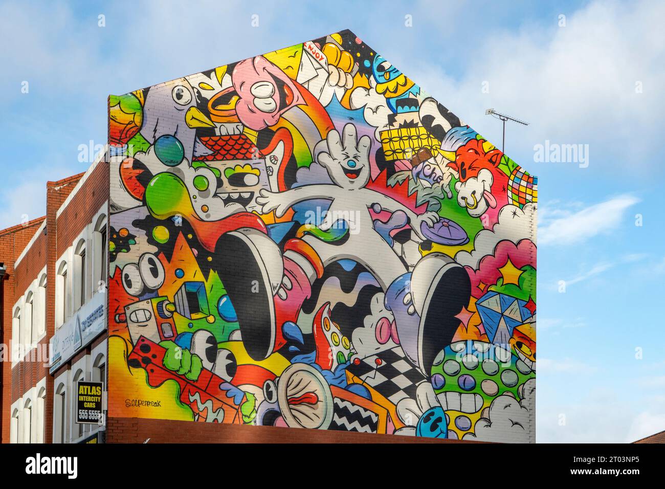 Street Art su Broad Street, Birmingham, Warwickshire, Inghilterra Foto Stock