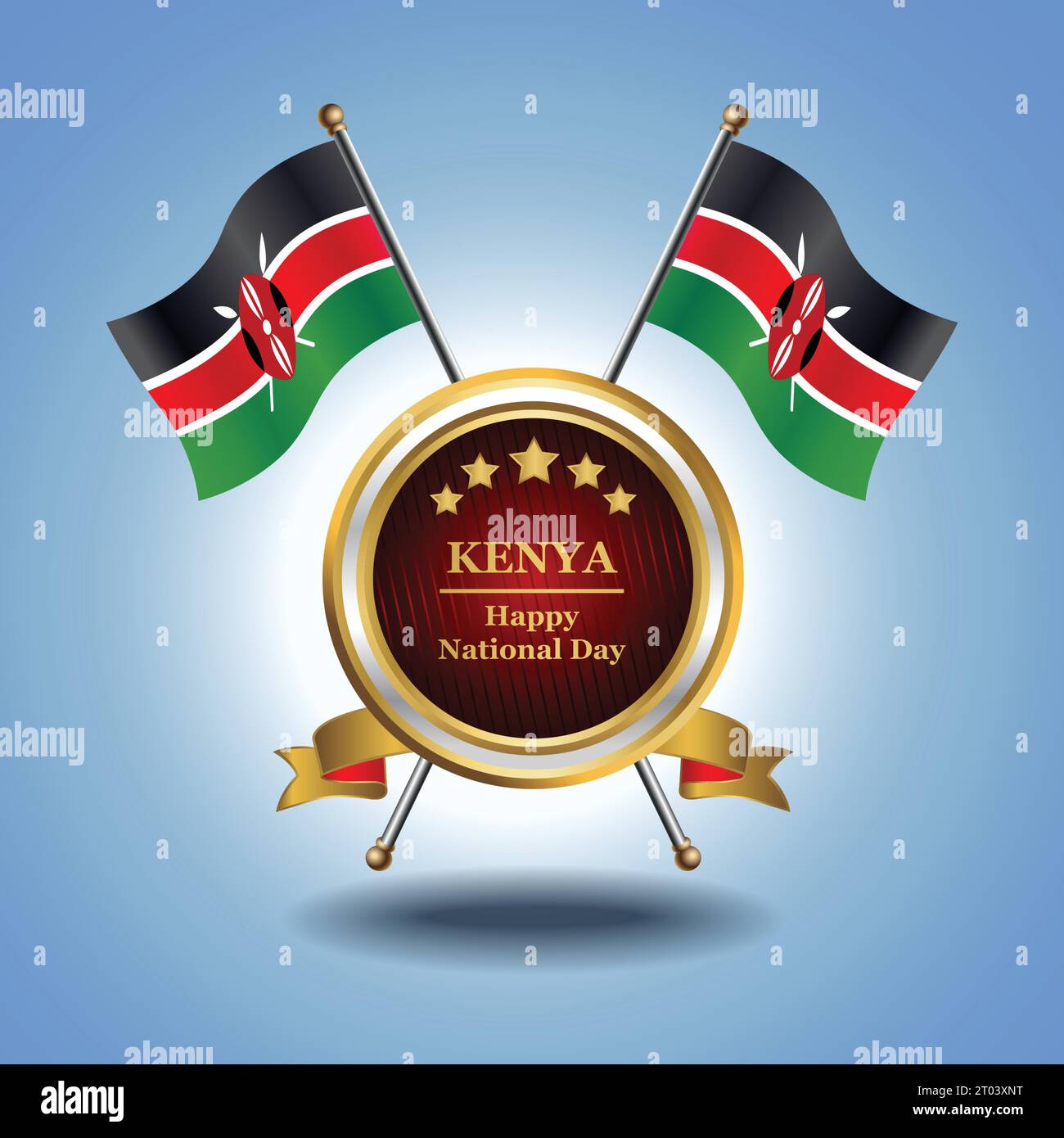 Piccola bandiera nazionale del Kenya su Circle con sfondo blu garadasi Illustrazione Vettoriale