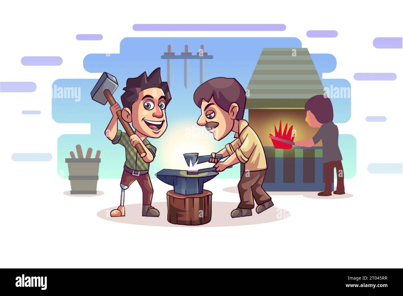 anche noi abbiamo i diritti per i lavori per disabilitare l'uomo. lui è una gamba è disabile. sta lavorando sodo. Foto Stock