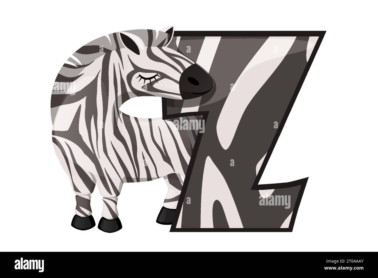 Lettera Z e una simpatica zebra di cartoni animati. Bambini alfabeto inglese. È adatto per la progettazione di cartoline, libri, opuscoli e striscioni Illustrazione Vettoriale