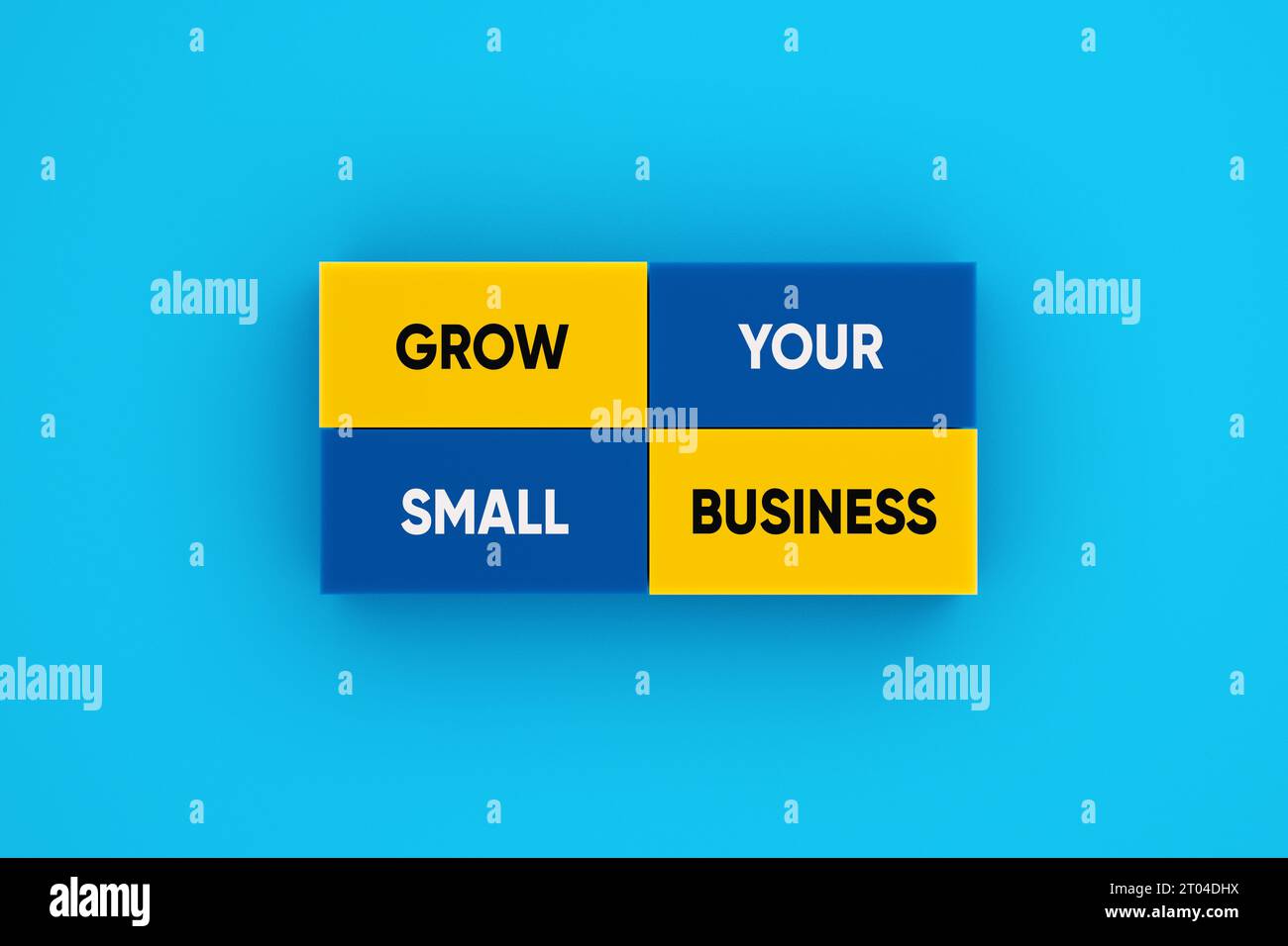 Concetto di crescita aziendale. Il messaggio fa crescere la tua piccola impresa su blocchi colorati. Foto Stock