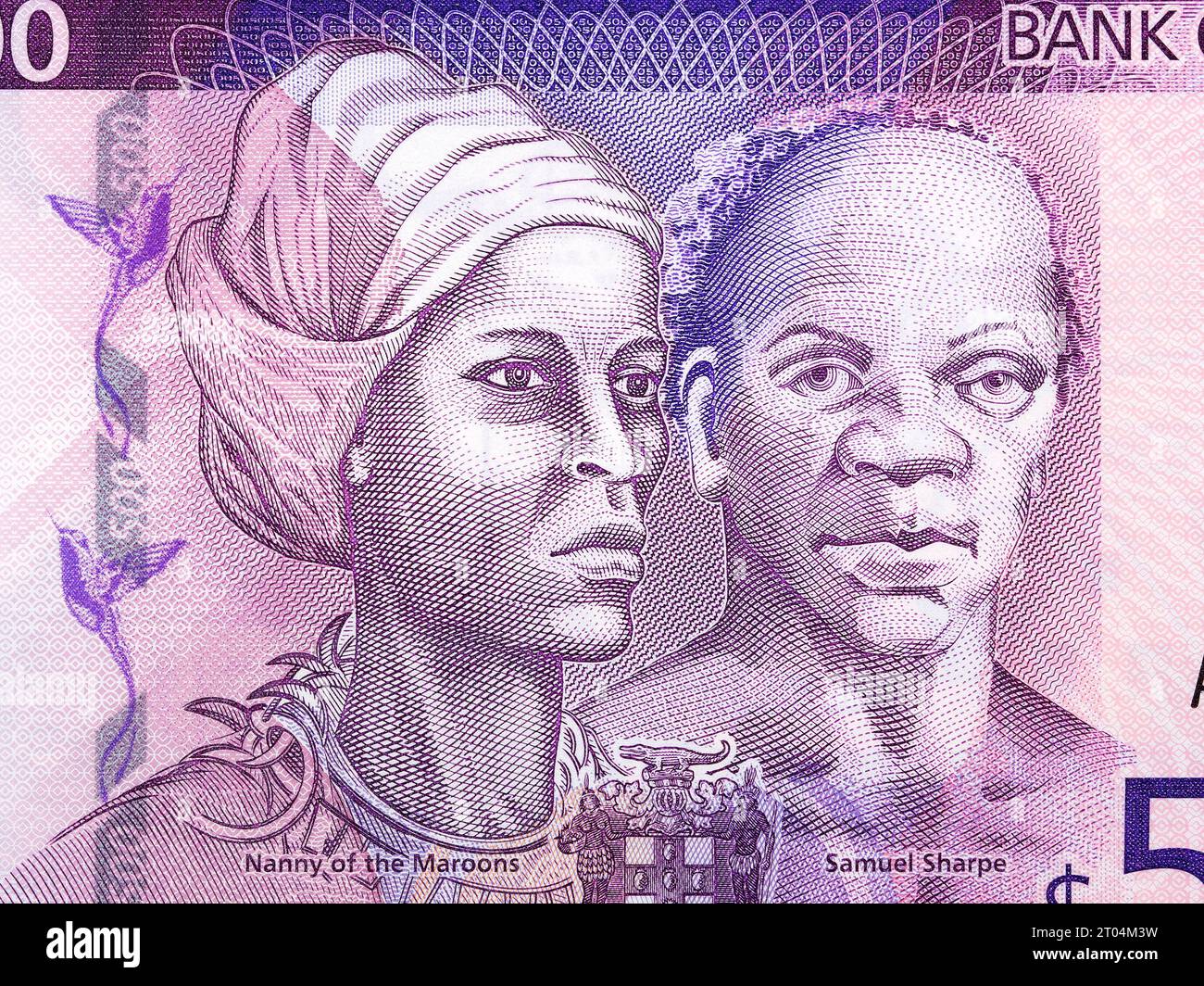 Nanny of the Maroons e Samuel Sharpe un ritratto dal denaro giamaicano - dollaro Foto Stock
