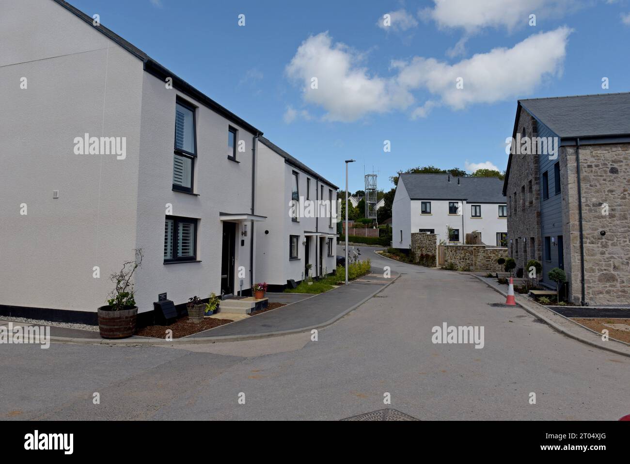 Nuovo sviluppo abitativo nel vecchio cantiere della stazione di Moretonhampstead, Devon, settembre 2023 Foto Stock