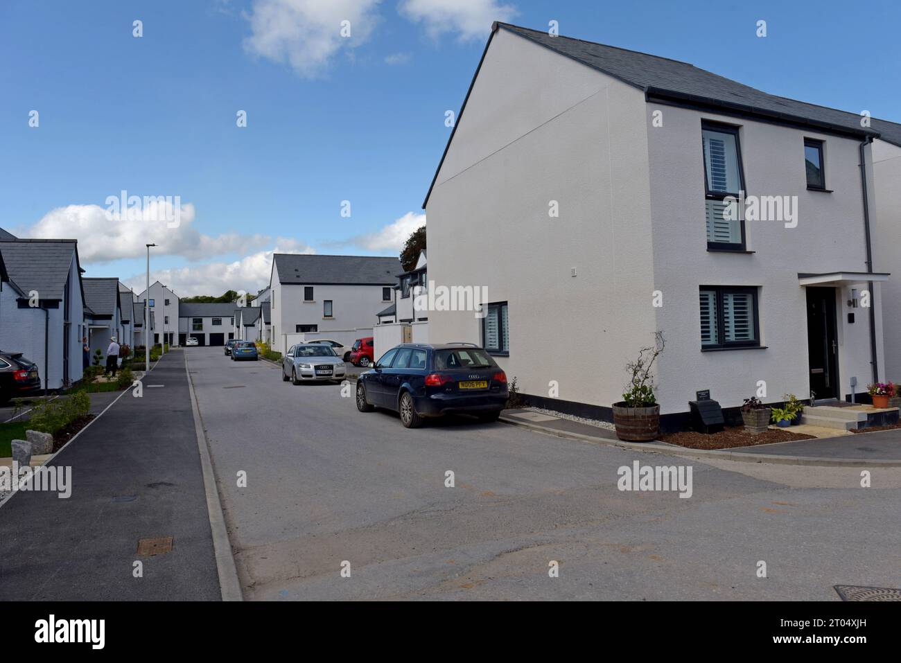 Nuovo sviluppo abitativo nel vecchio cantiere della stazione di Moretonhampstead, Devon, settembre 2023 Foto Stock