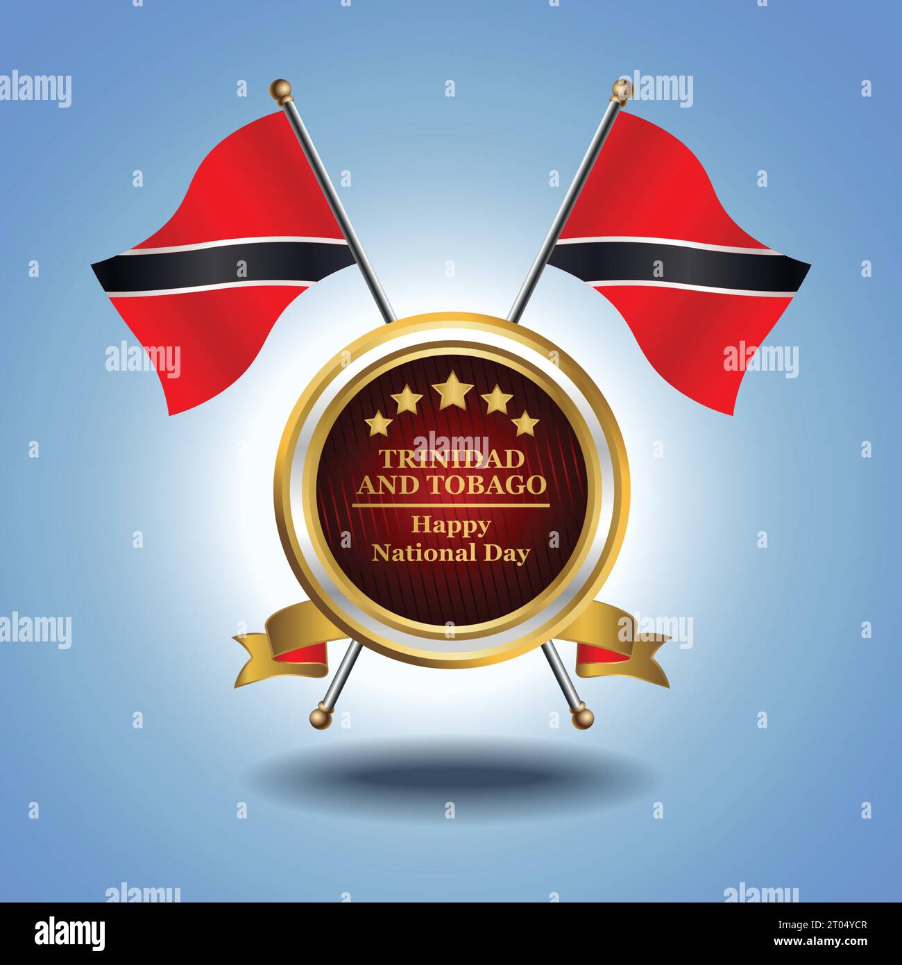 Piccola bandiera nazionale di Trinidad e Tobago su Circle con sfondo blu garadasi Illustrazione Vettoriale