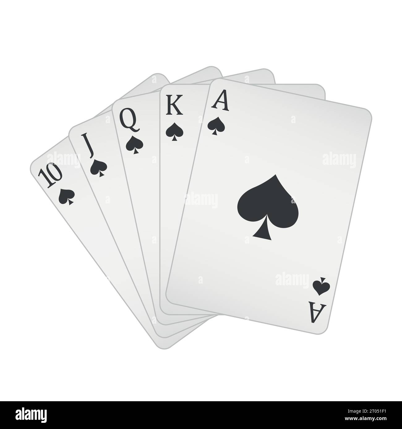 Carte da gioco - una mano di poker composta da una scala reale 10 J Q K A, illustrazione vettoriale isolato su bianco Illustrazione Vettoriale