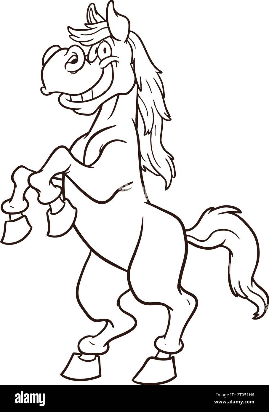 Cavallo da cartoni animati in piedi su due gambe pagina colorata per bambini Foto Stock