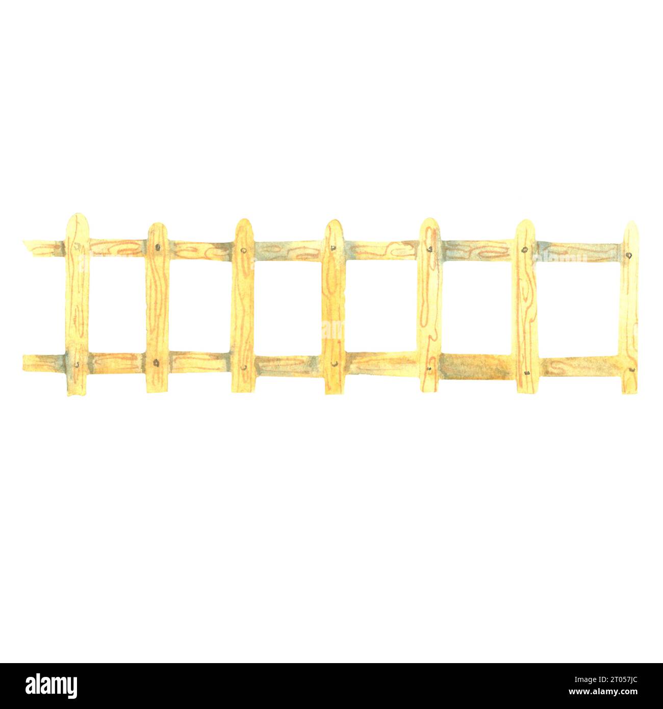 recinzione disegnata a mano acquerello, recinzione in legno per orto o giardino letto, dettaglio penna animale Foto Stock