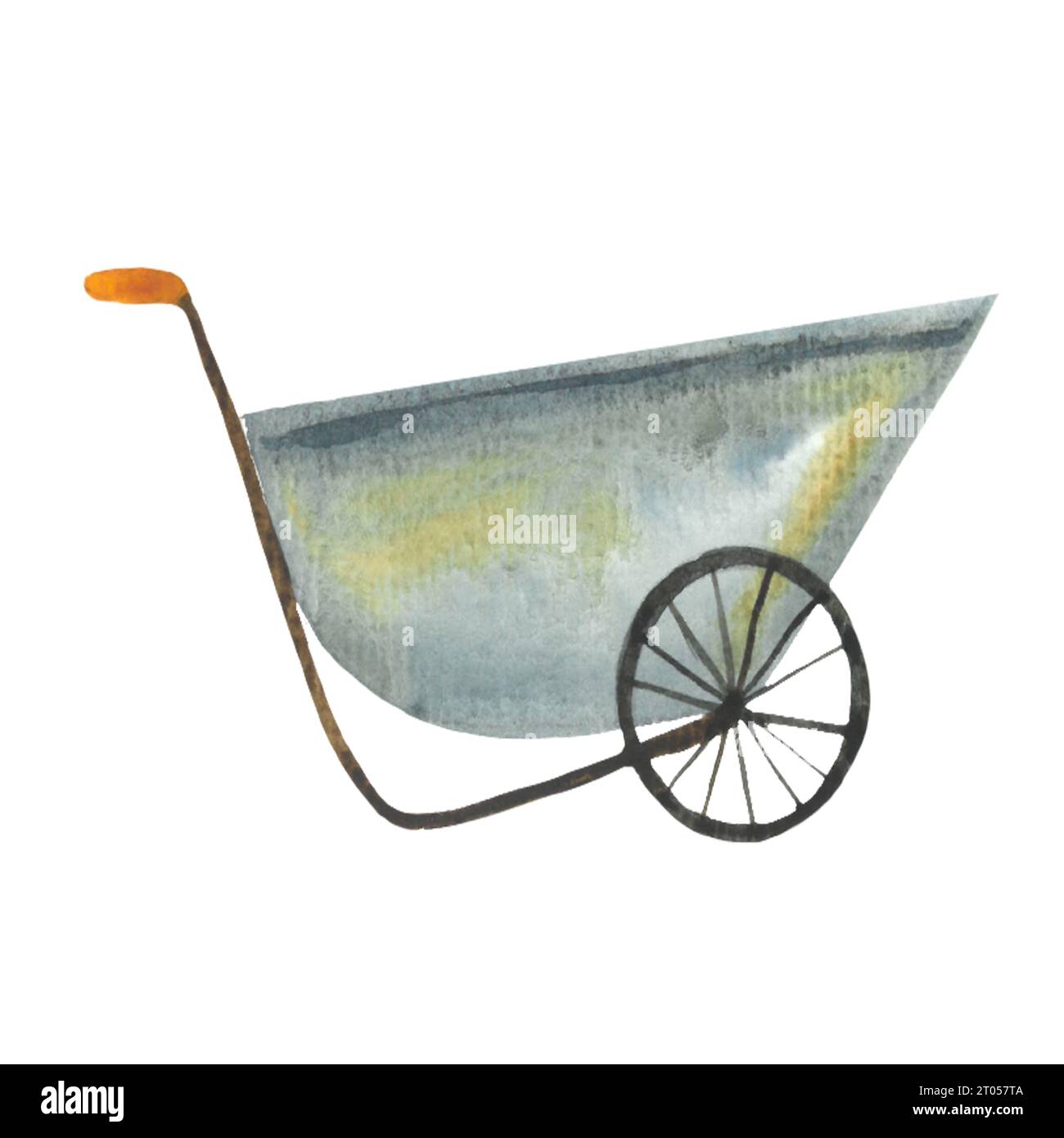 carrello da giardino, carriola per lavori rustici, utensile da cortile disegnato a mano ad acquerello Foto Stock