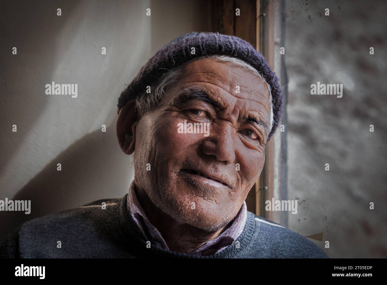 Uomo anziano, Ladakh, India Foto Stock