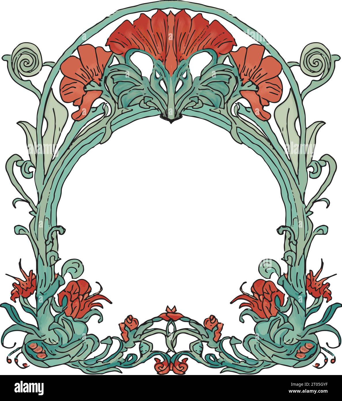 Illustrazione vettoriale di tre fiori rossi, foglie verdi Illustrazione Vettoriale