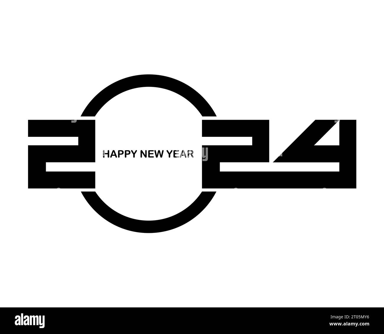 Design del logo per il nuovo anno 2024. Biglietto d'auguri per le festività. Illustrazione vettoriale. Design festivo per biglietti di auguri, inviti, calendario, feste, feste nere Illustrazione Vettoriale