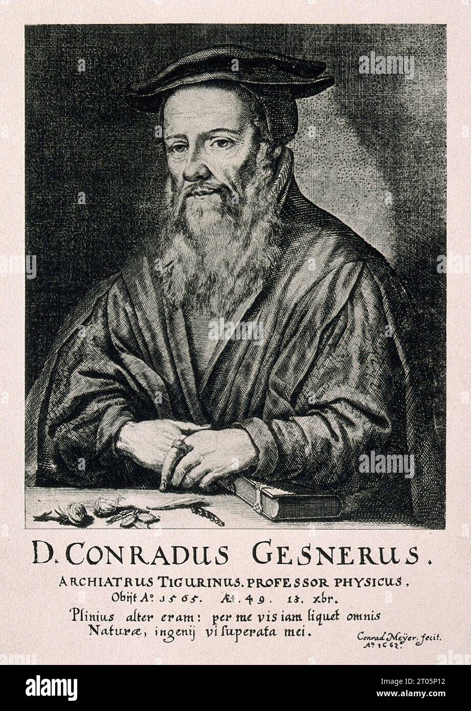 Conrad Gessner, 1516 – 1565, è stato un medico, naturalista, bibliografo e filologo svizzero, inciso dopo C. Meyer 1662 Foto Stock