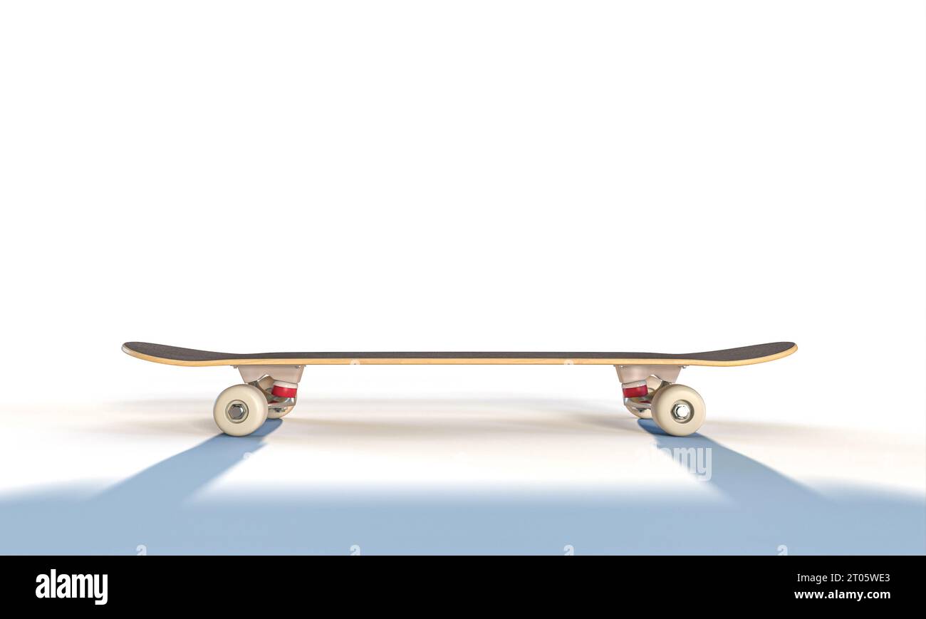 skateboard classico con vista laterale su sfondo bianco. rendering 3d. Foto Stock