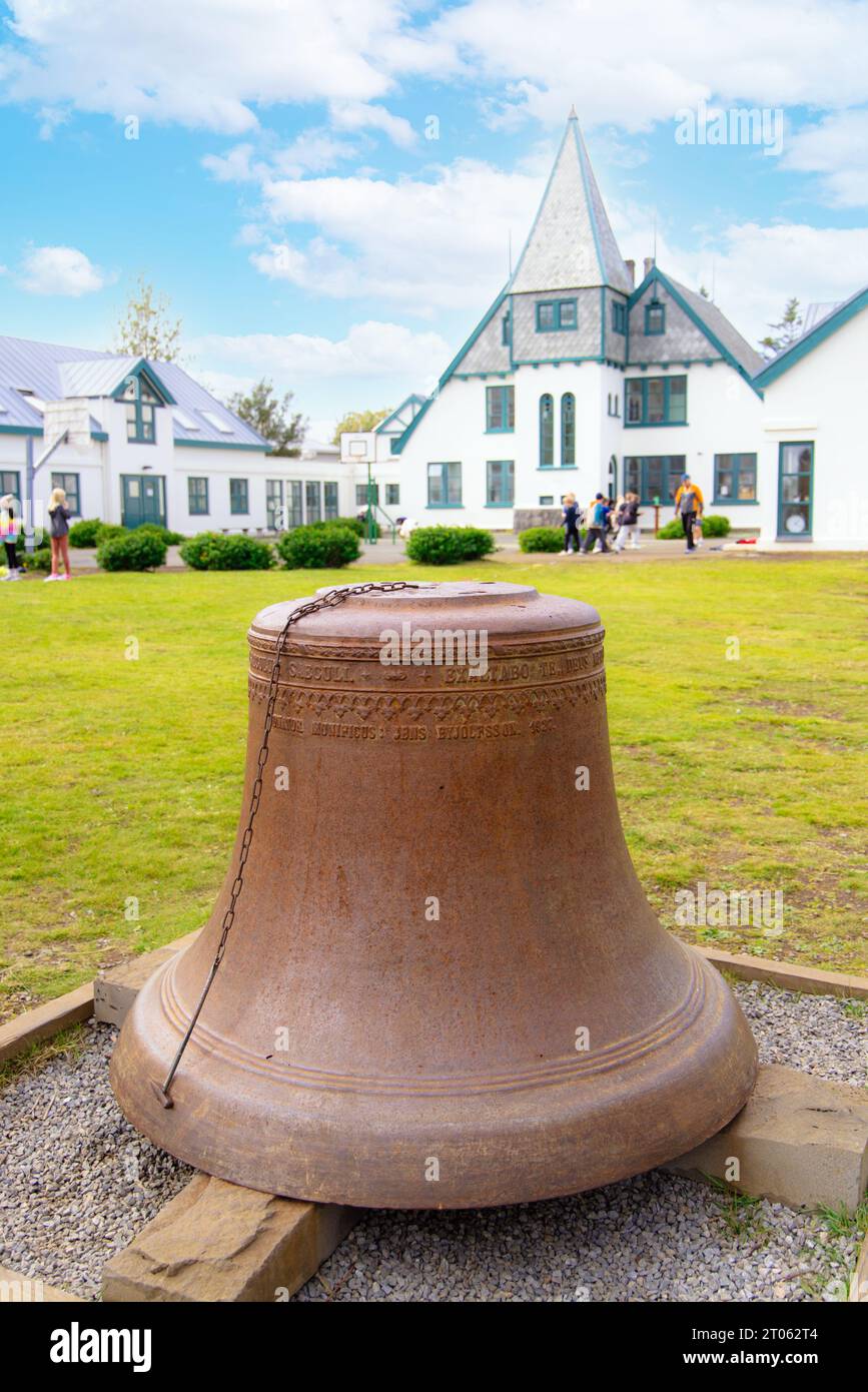 La campana della protezione della vita, una campana della chiesa a Reykjavik, Islanda, Foto Stock