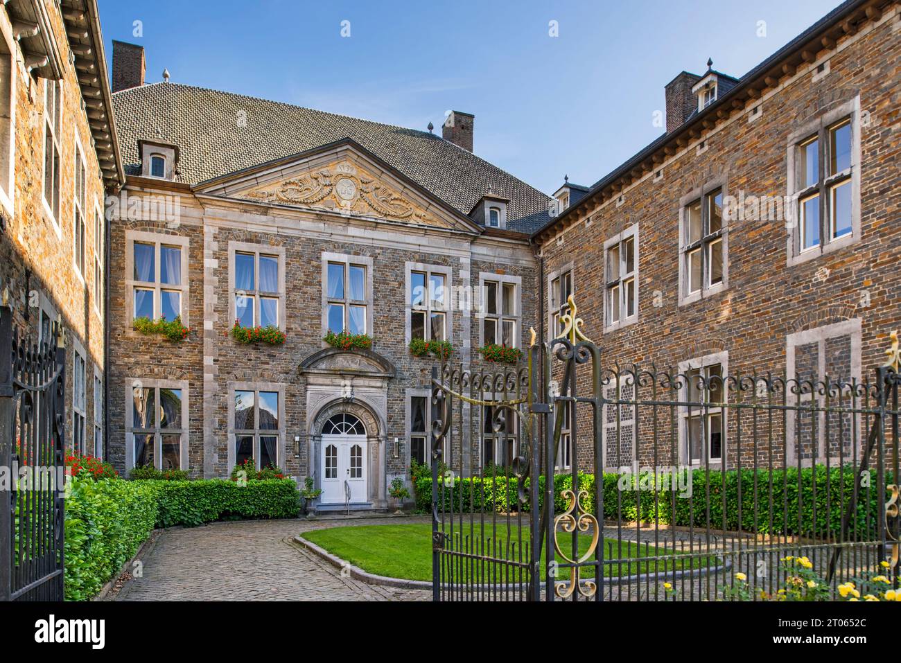 Abbazia di Val-Dieu, ex monastero cistercense nella valle di Berwinne vicino Aubel, Pays de Herve, provincia di Liegi, Vallonia, Belgio Foto Stock