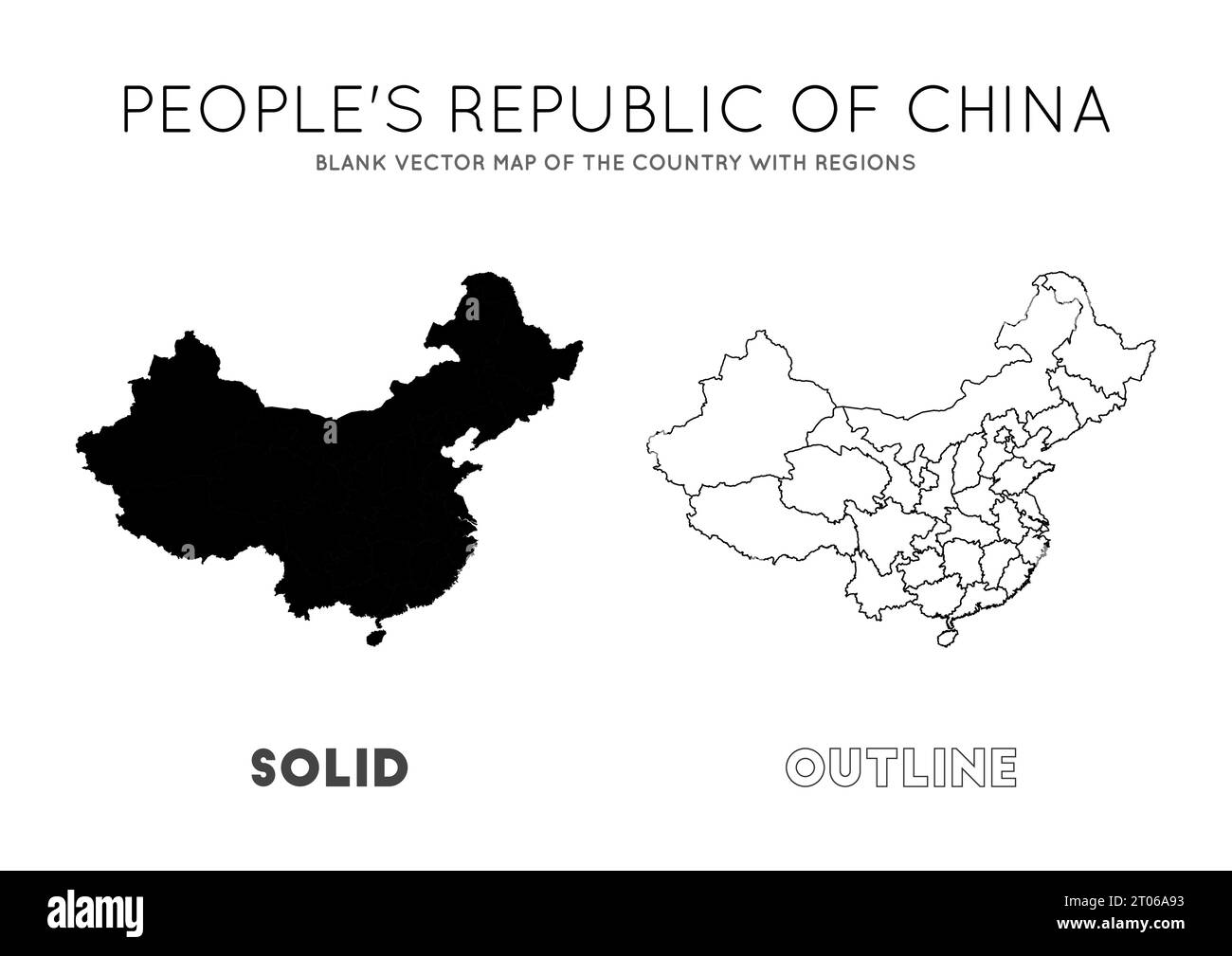 Mappa della Cina. Mappa vettoriale vuota del paese con le regioni. Borders of China per la tua infografica. Illustrazione vettoriale. Illustrazione Vettoriale