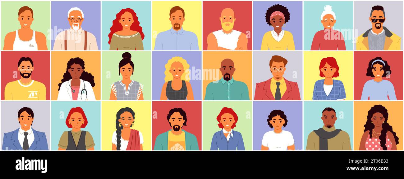 Set di avatar di persone multinazionali diverse Illustrazione Vettoriale