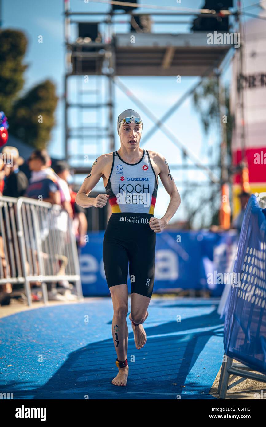 Annika Koch partecipa a Pontevedra nel World Triathlon Championship Series 2023. Foto Stock