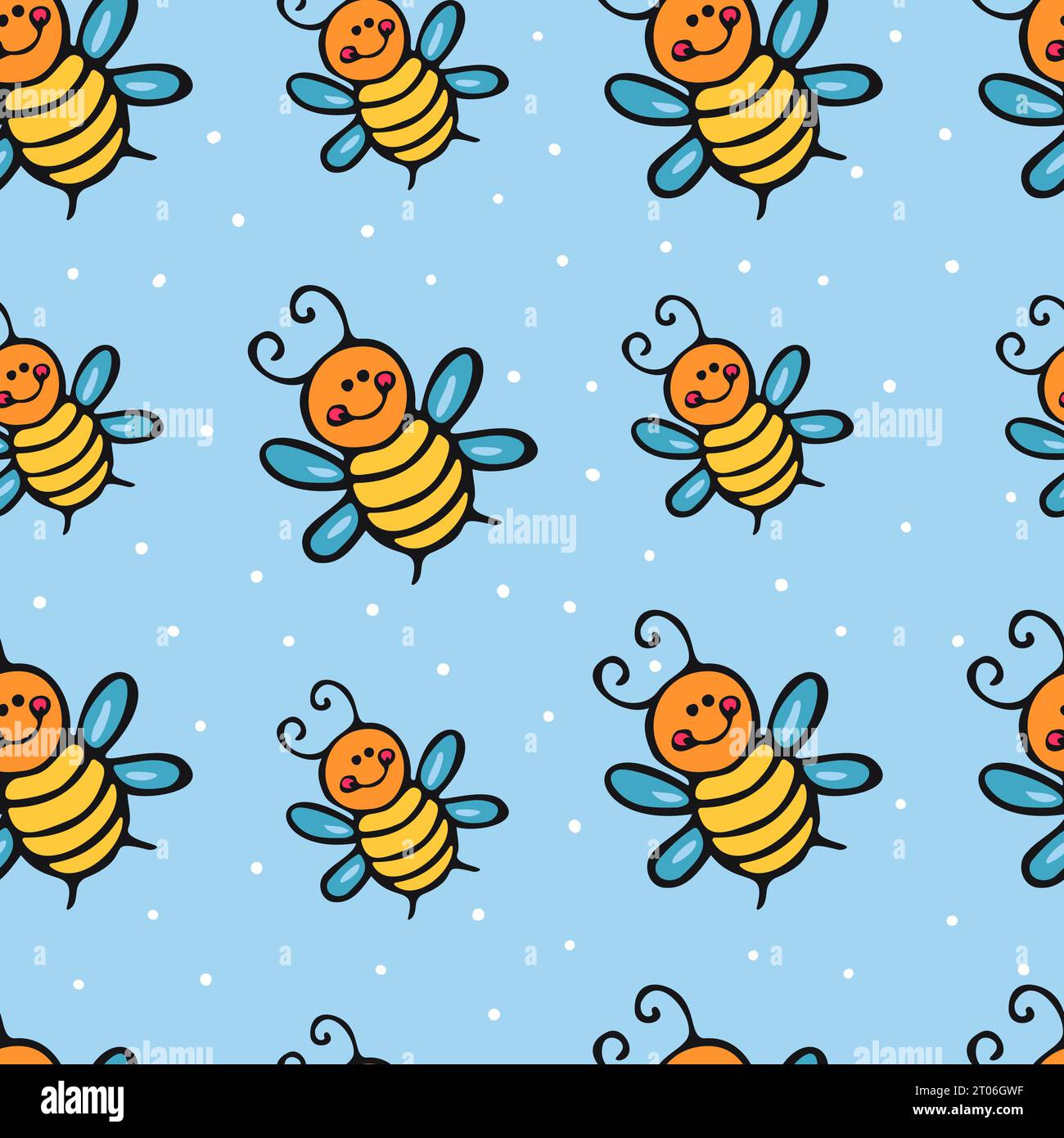 Modello senza cuciture con api mellifere. Design dei cartoni animati. Illustrazione Vettoriale