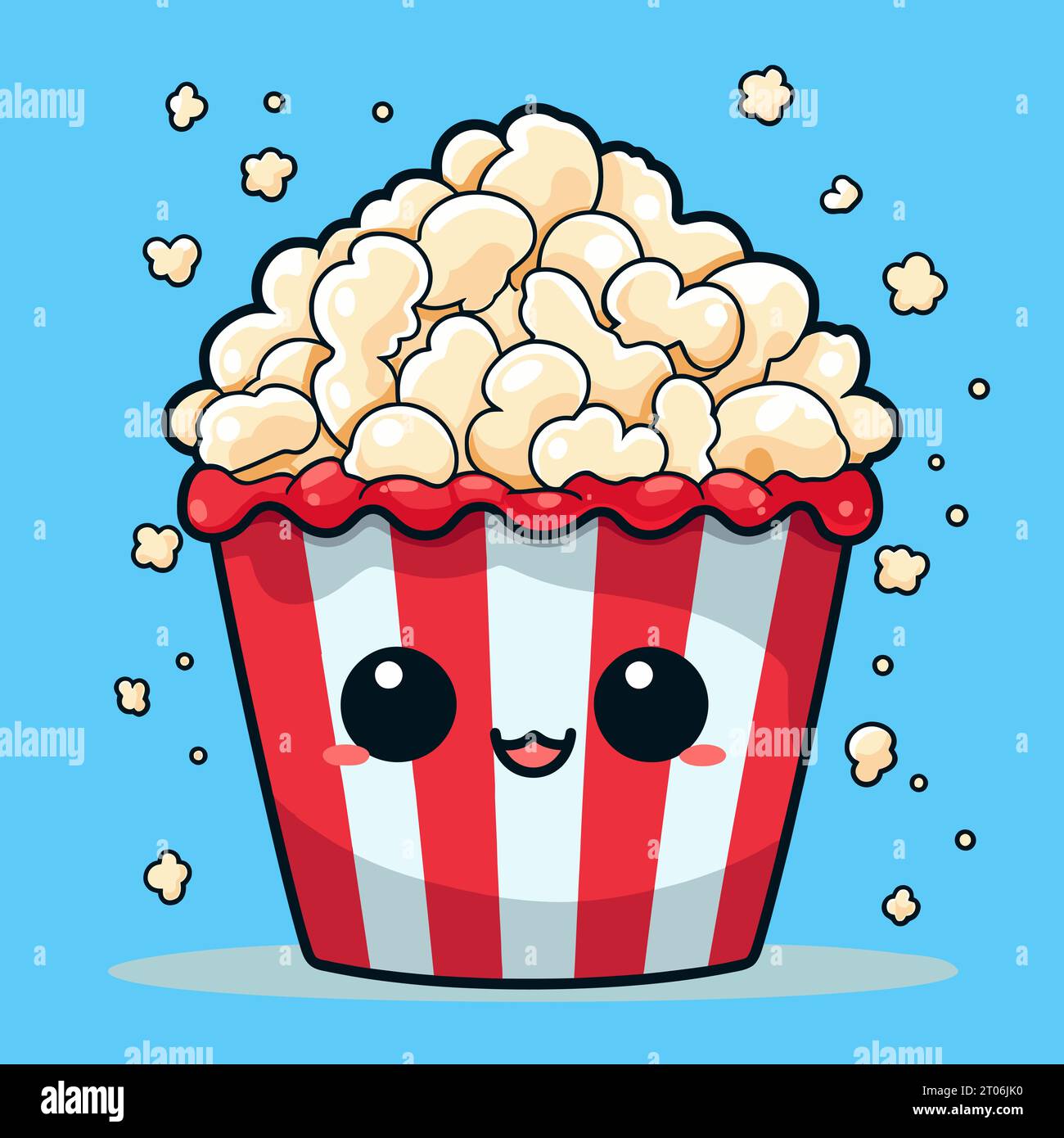 Simpatici popcorn sorridenti kawaii nel cestino in stile piatto Illustrazione Vettoriale
