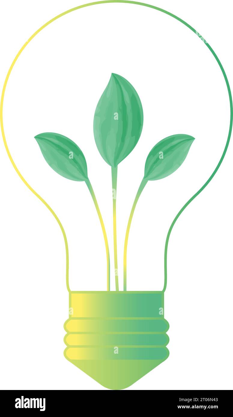 Icona dell'energia ecologica sostenibile. Lampadina elettrica brillante ecologica con foglie all'interno. Icona della linea illustrazione vettoriale isolata. Elemento di progettazione Illustrazione Vettoriale