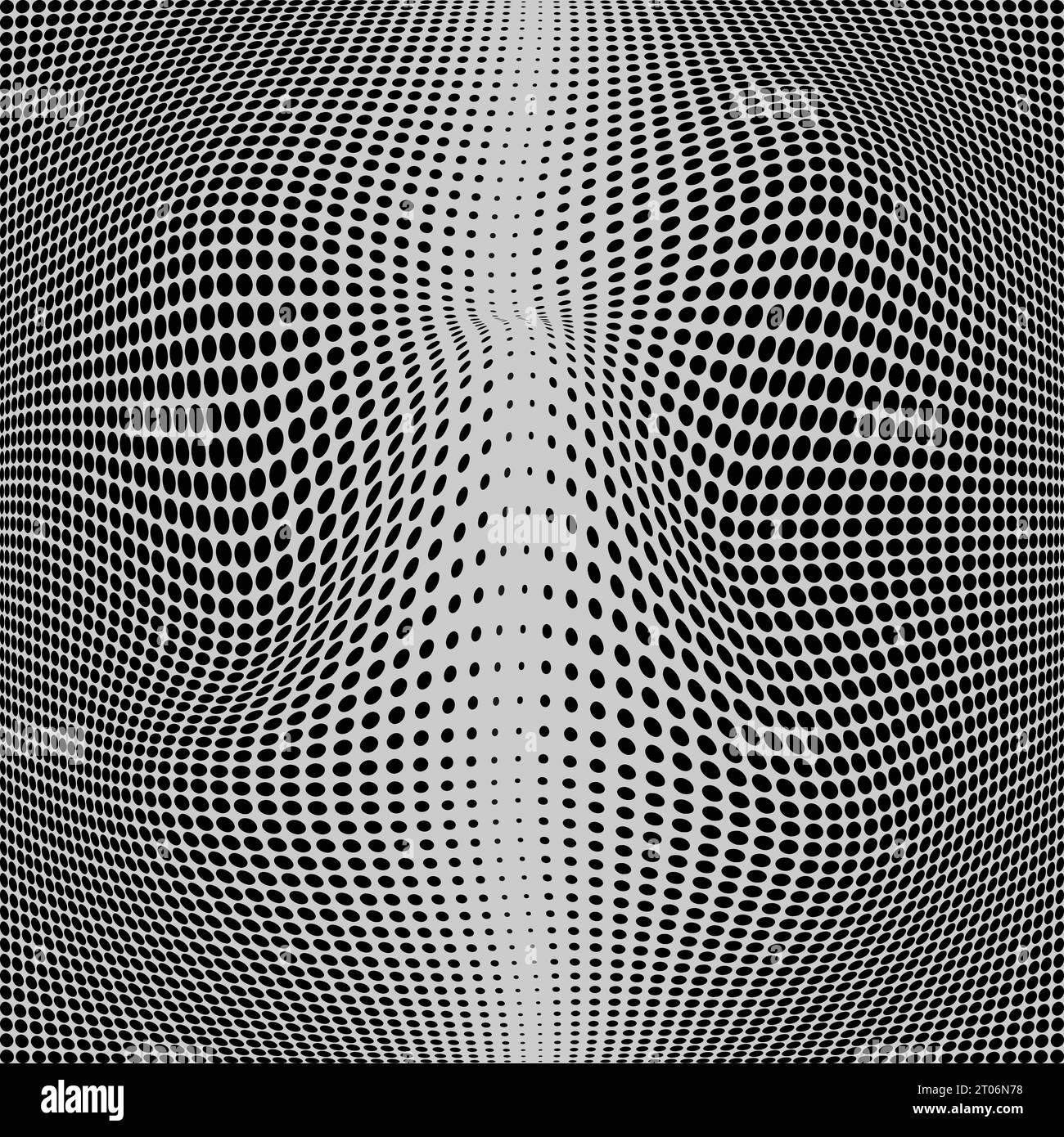 Poster psichedelico sullo sfondo dei punti liquidi neri astratti. Illusione ottica design futuristico elemento illustrazione vettoriale isolata su sfondo grigio Illustrazione Vettoriale