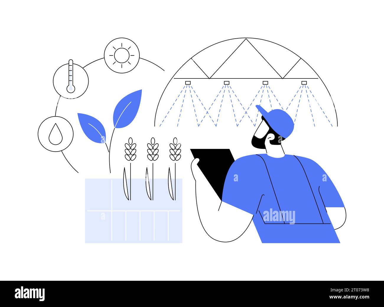 Illustrazione astratta del concetto di irrigazione a velocità variabile. Illustrazione Vettoriale