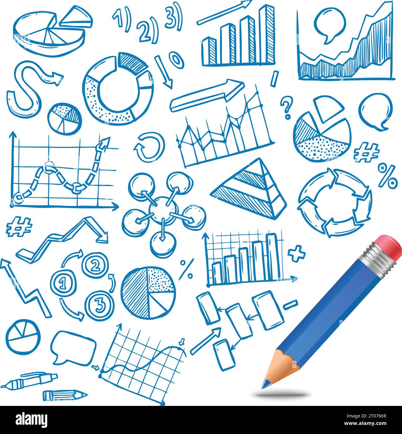 Grafici e diagrammi schizzo commerciale e finanziario con illustrazione vettoriale a matita Illustrazione Vettoriale