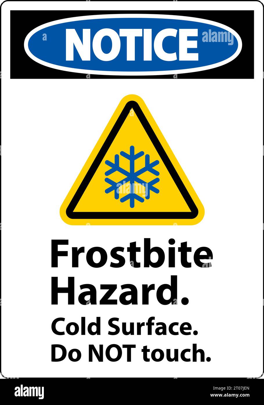 Cartello di avviso pericolo di congelamento, non toccare la superficie fredda Illustrazione Vettoriale