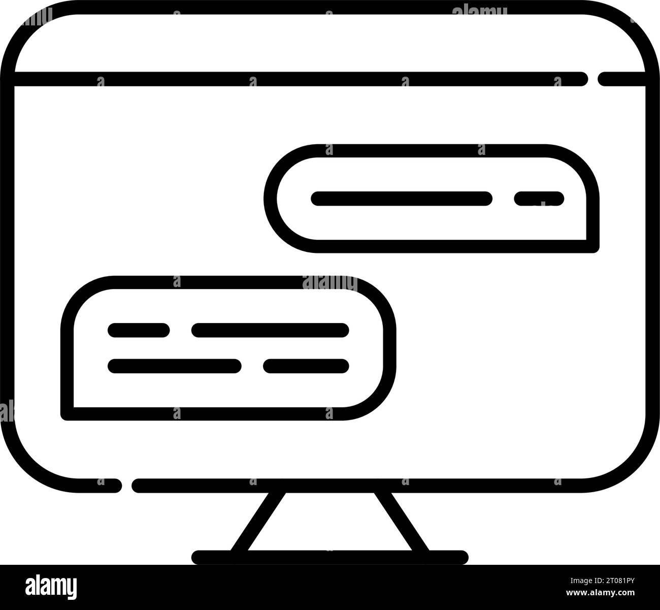 Forum chat online su computer desktop. Pixel Perfect, tratto modificabile Illustrazione Vettoriale