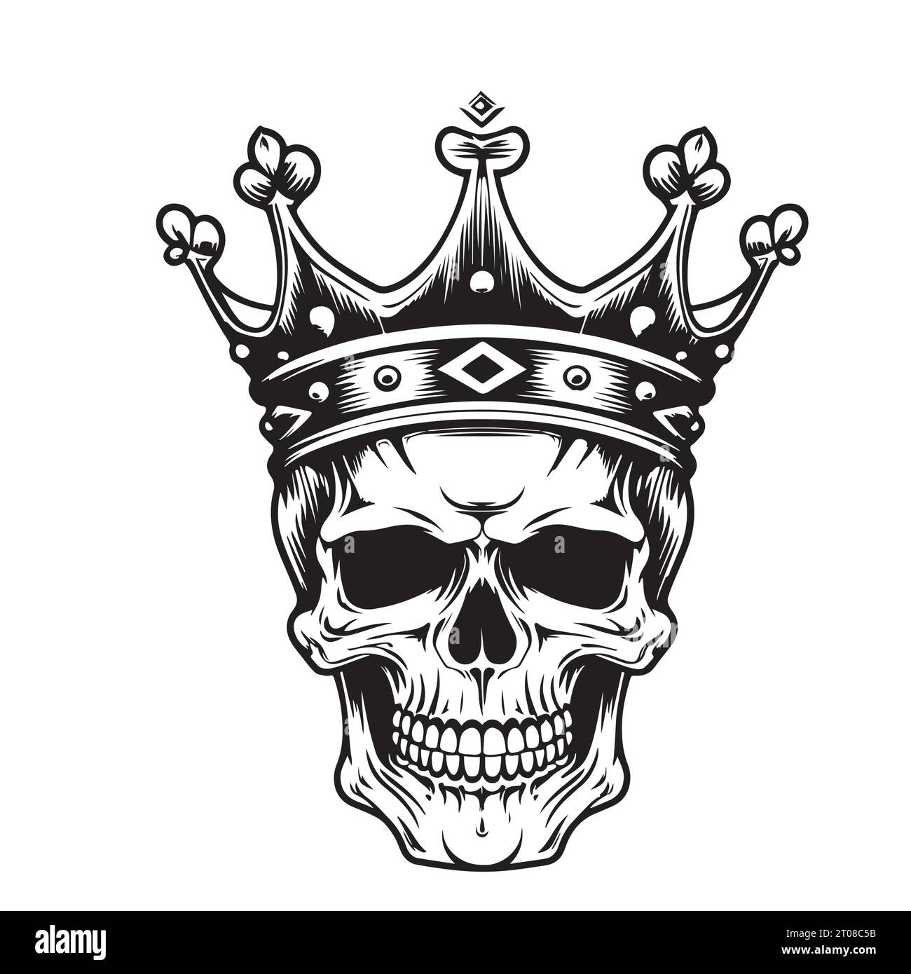 Teschio umano in bozzetto corona disegnato a mano Vector Death Day Illustrazione Vettoriale