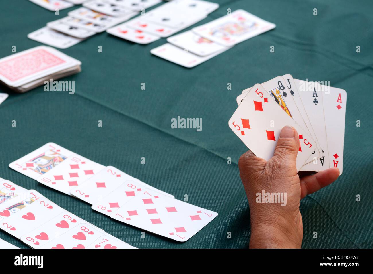 Vecchia che gioca in un Bridge Club competitivo Foto Stock