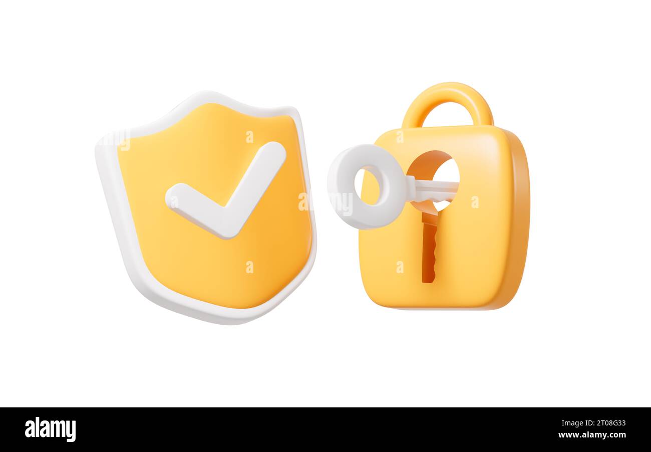 Schermo per cartoni animati con tick and lock, sblocco e concetto di autorizzazione, rendering 3D. Disegno digitale. Foto Stock