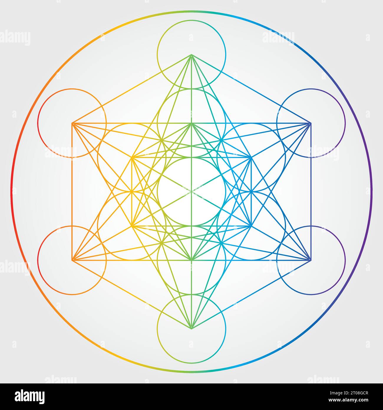 Illustrazione del cubo di Metatron colori arcobaleno simbolo geometria sacra cerchio di design vettoriale Spirituality Universe Mandala colorata Star Illustrazione Vettoriale