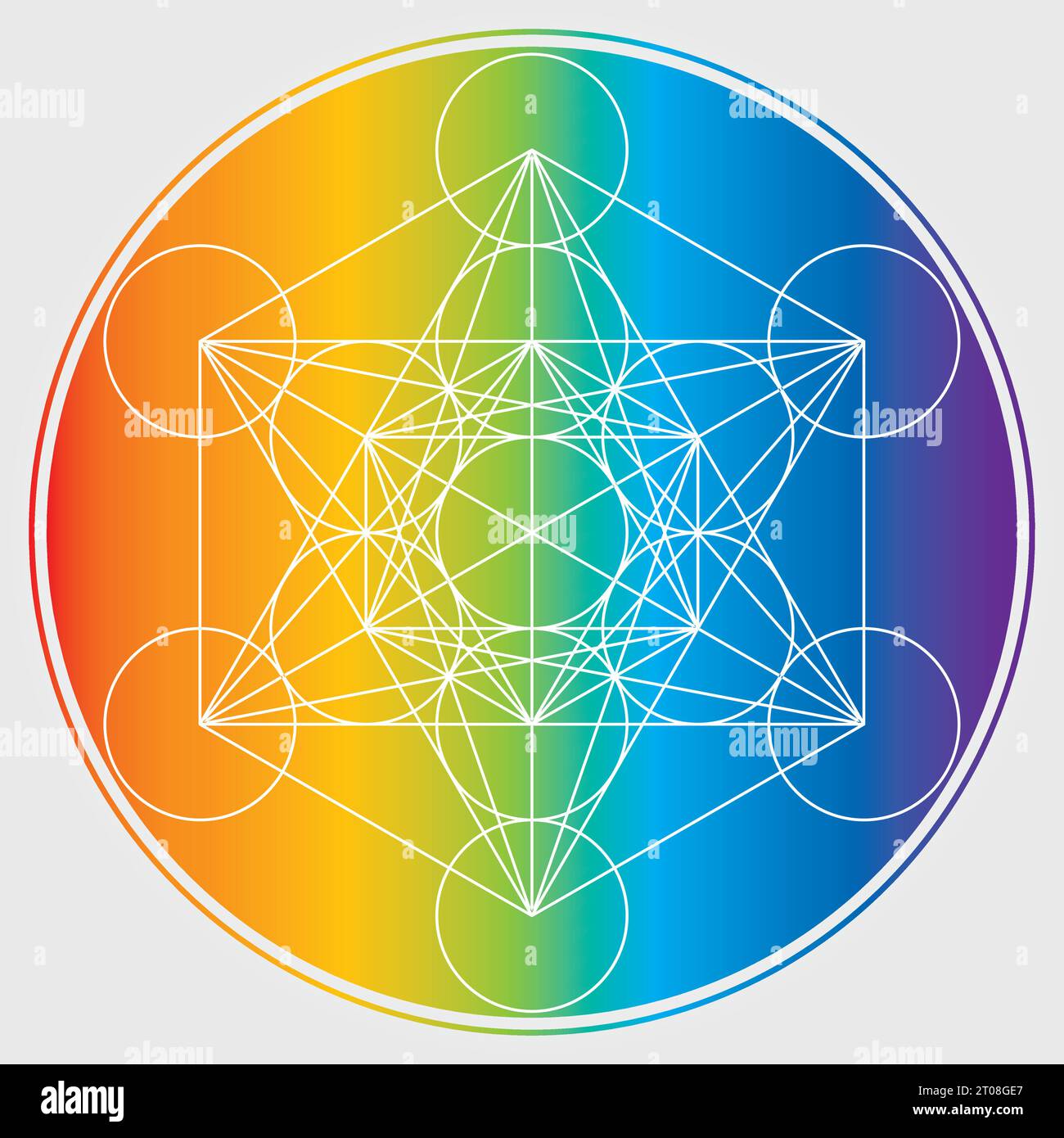 Illustrazione del cubo di Metatron colori arcobaleno simbolo geometria sacra cerchio di design vettoriale Spirituality Universe Mandala colorata Star Illustrazione Vettoriale