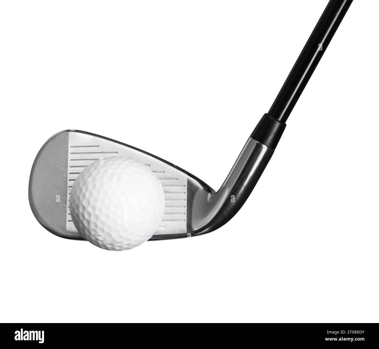 Fairway Iron Golf Club testa con palla su sfondo bianco Foto Stock