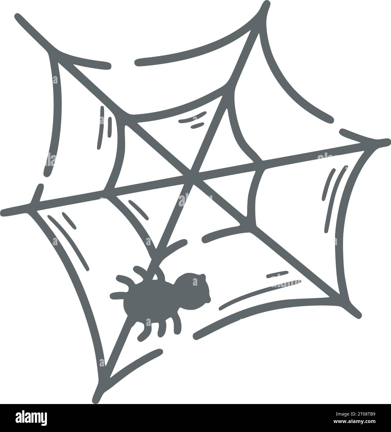 Illustrazione del doodle isolato Spider Web. Disegno clip cobweb con schizzo a linea semplice. Elemento di design Halloween disegnato a mano, vettoriale Illustrazione Vettoriale