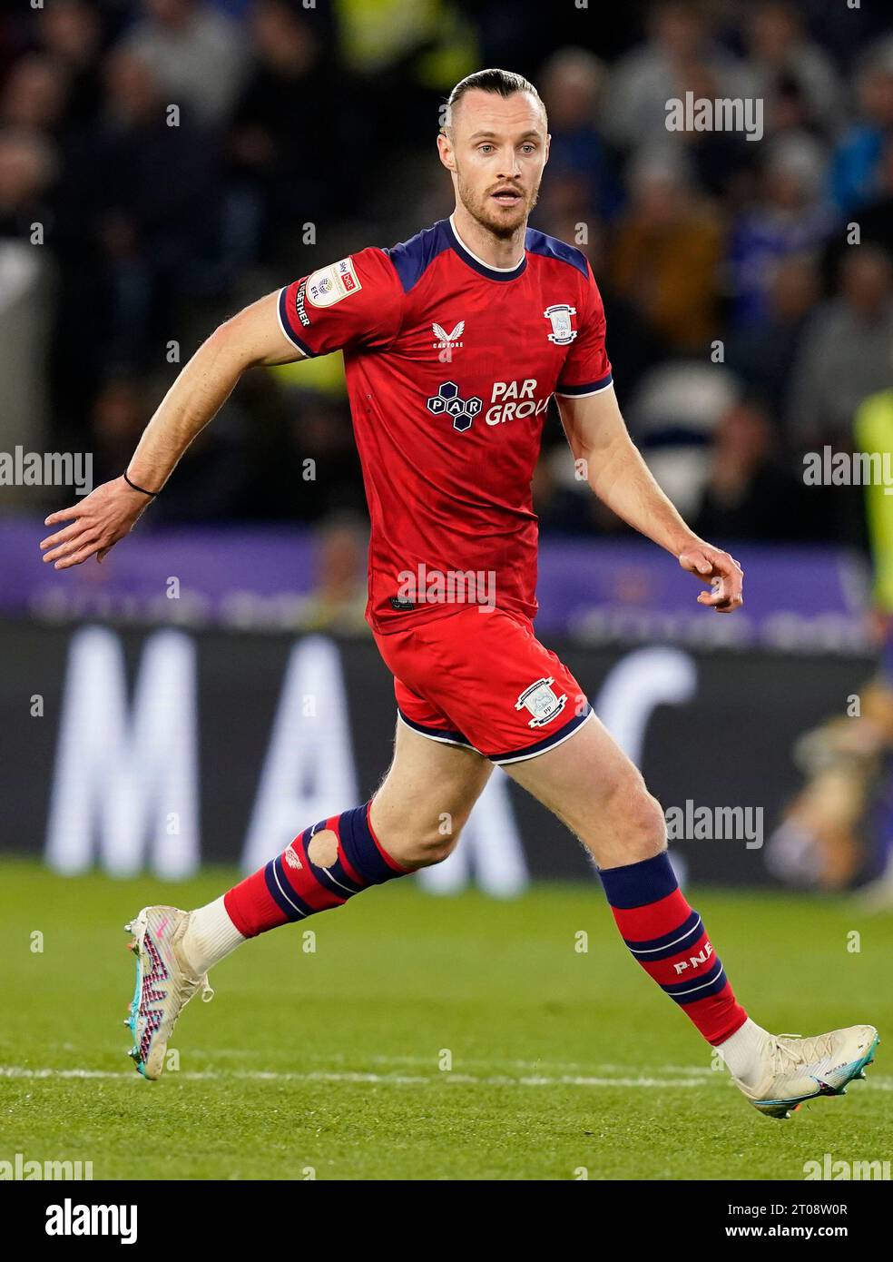 Leicester, Regno Unito. 4 ottobre 2023. Will Keane di Preston North End durante la partita del campionato Sky Bet al King Power Stadium di Leicester. Il credito fotografico dovrebbe leggere: Andrew Yates/Sportimage Credit: Sportimage Ltd/Alamy Live News Foto Stock