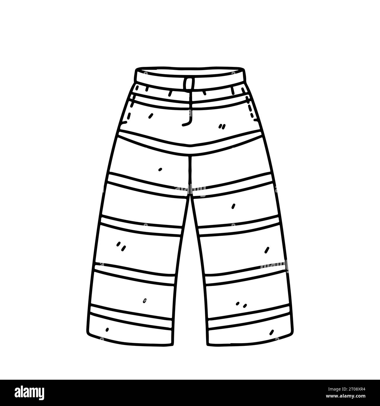 Pantaloni a righe. Stile doodle disegnato a mano. Illustrazione vettoriale isolata su bianco. Pagina da colorare. Illustrazione Vettoriale